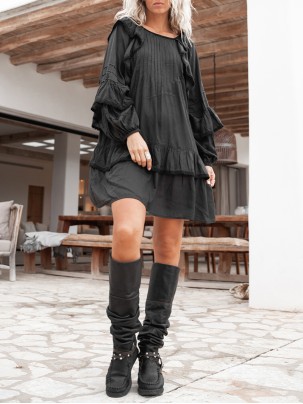 ruffled long sleeve dress