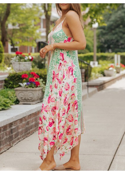 Women's halter Bohemian print asymmetrical hemline dress