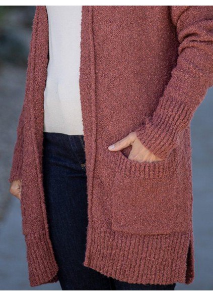Spliced Rib Pocket Split Knitted Cardigan