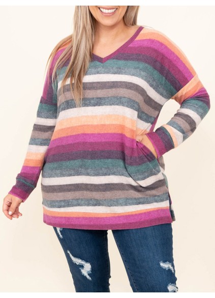 V-neck Rainbow Stripe T-shirt